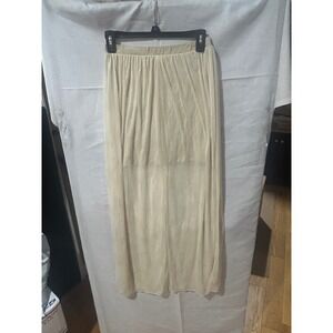 Beige Shimmer Maxi Skirt Trend Sheer over Mini Sz Sm Chic Festival
